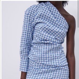 Zara One Shoulder Gingham Top size S